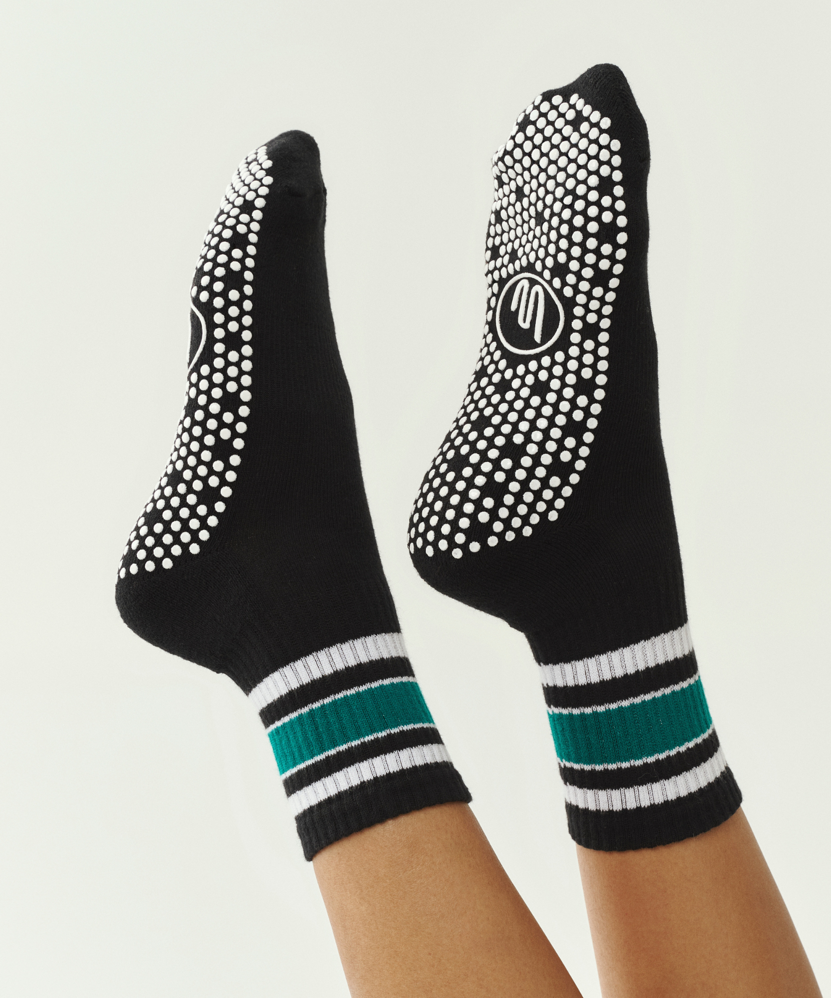 Crew Non Slip Grip Socks - Midnight Emerald Stripe