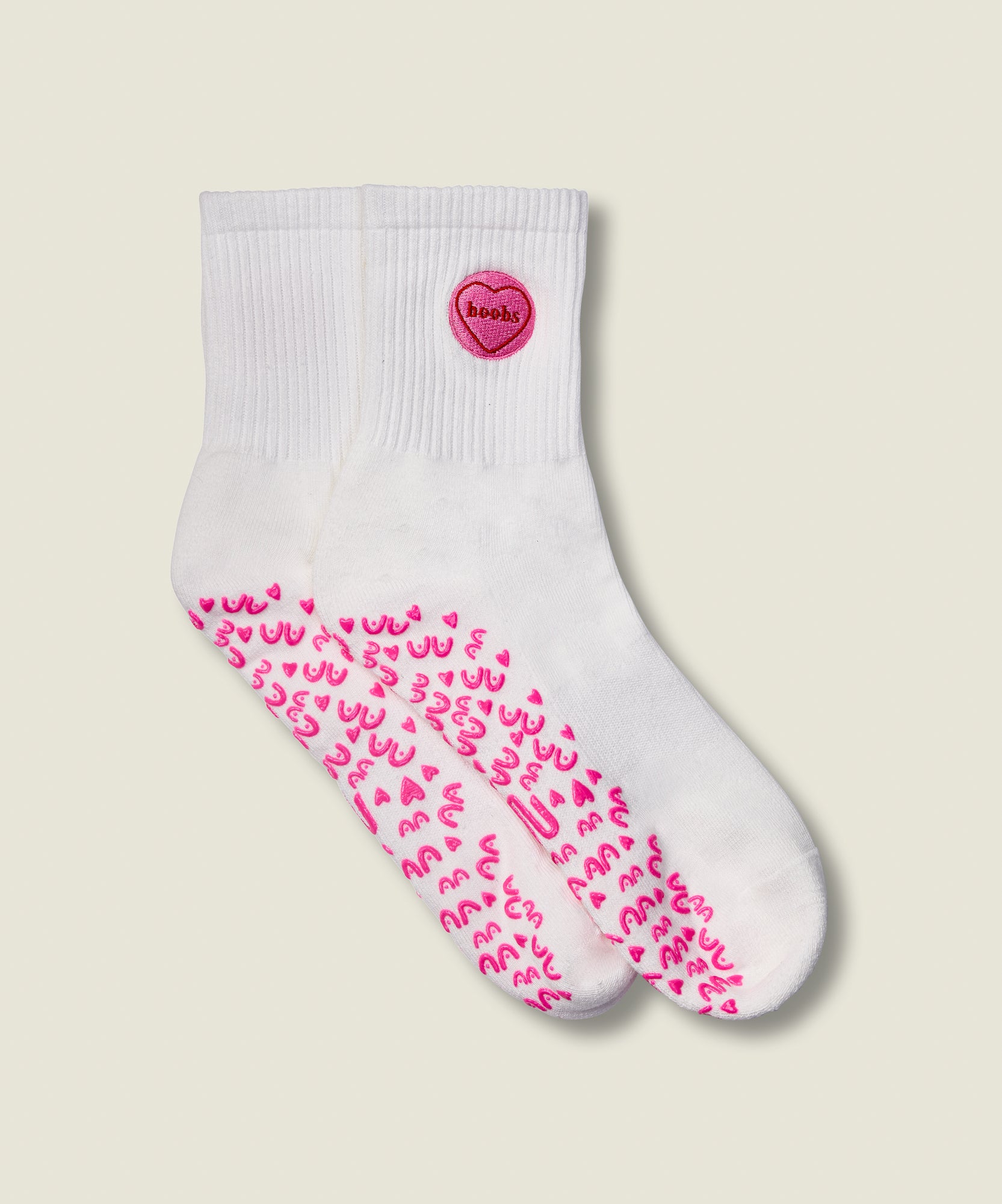 Crew Non Slip Grip Socks - I Heart Boobs Ivory
