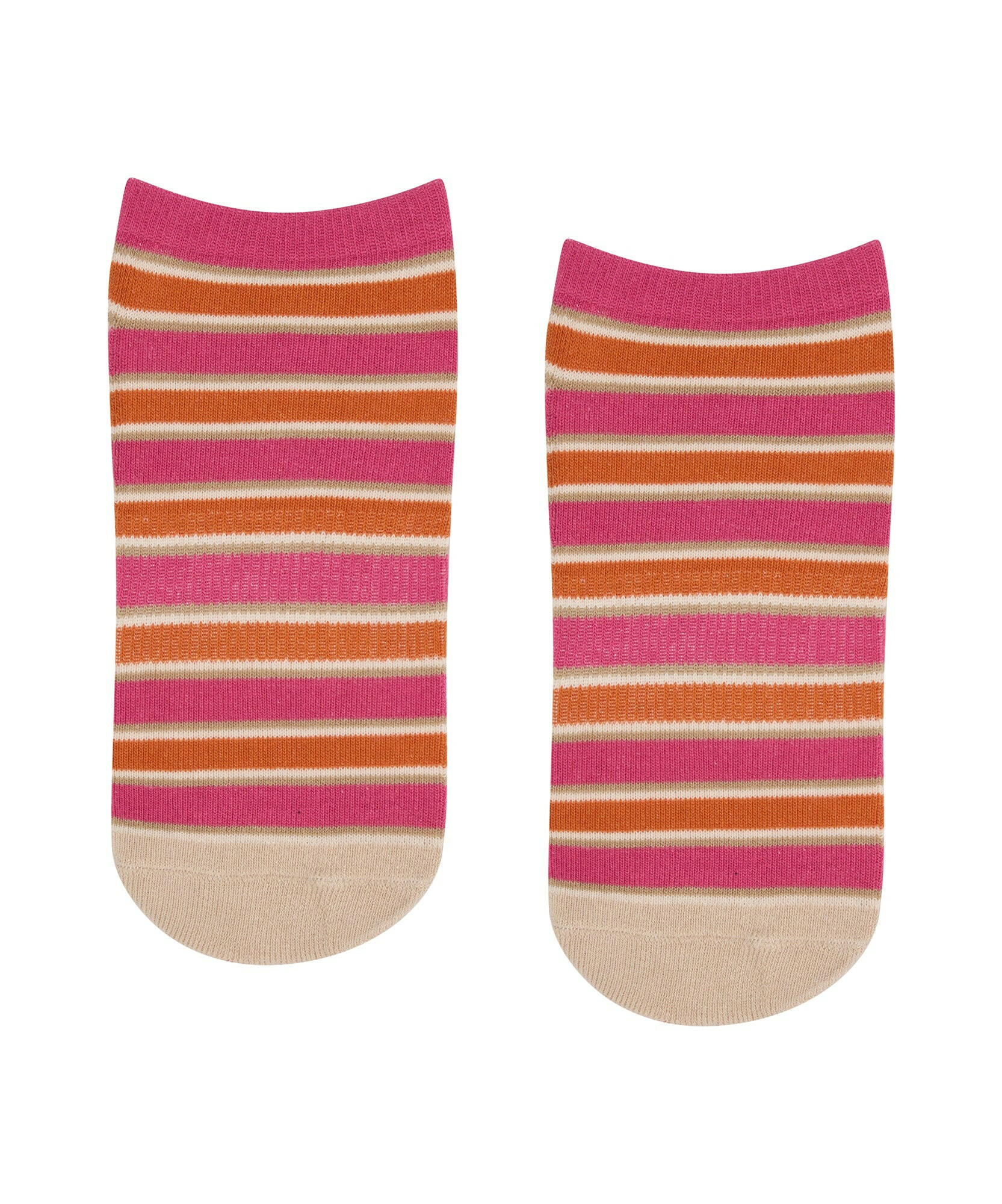 Classic Low Rise Grip Socks - Pink & Orange Stripes.