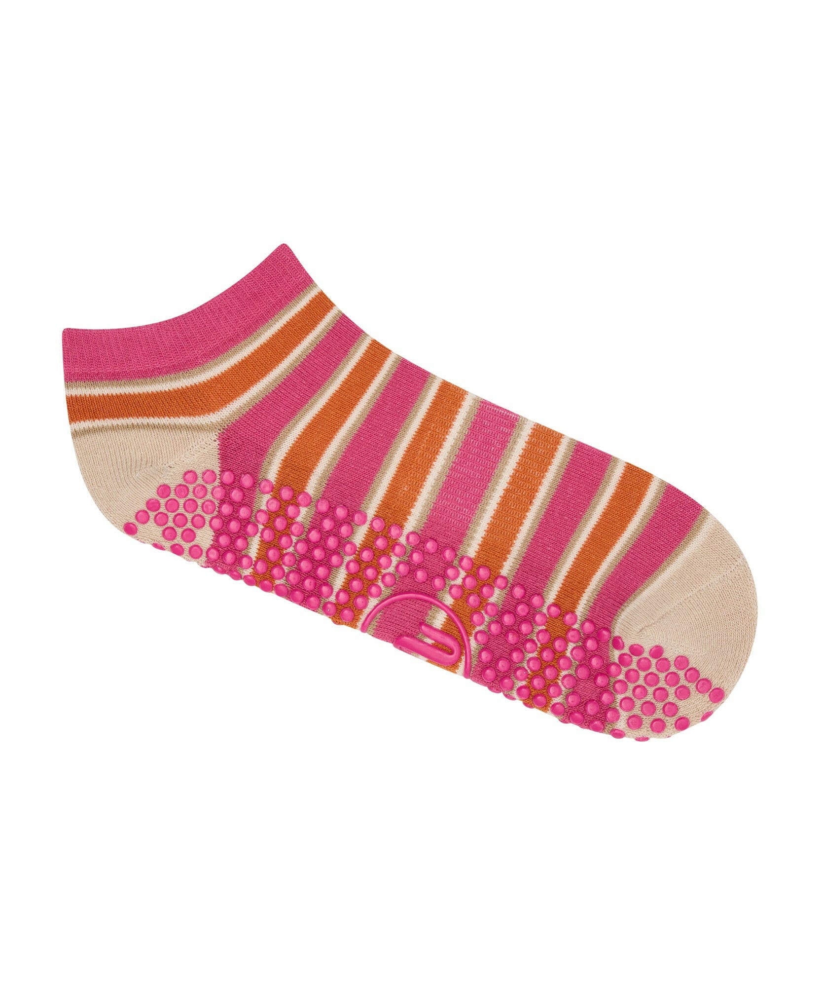 Classic Low Rise Grip Socks - Pink & Orange Stripes.