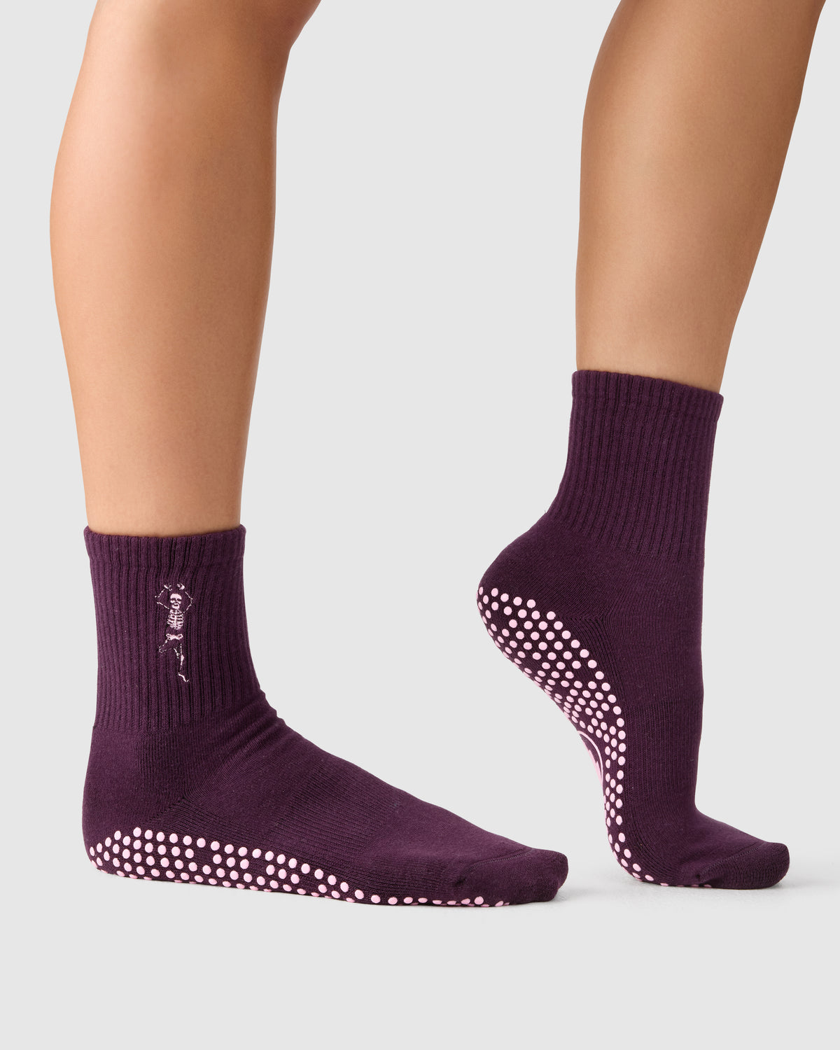 Crew Grip Socks - Pilates Skeleton Plum