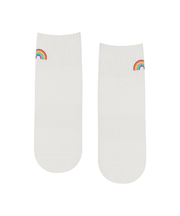 Quarter Crew Non Slip Grip Socks - Rainbow Ivory