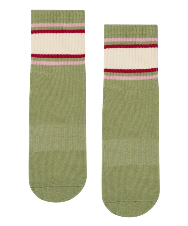 Crew Non Slip Grip Socks - Stripe Sage & Oat