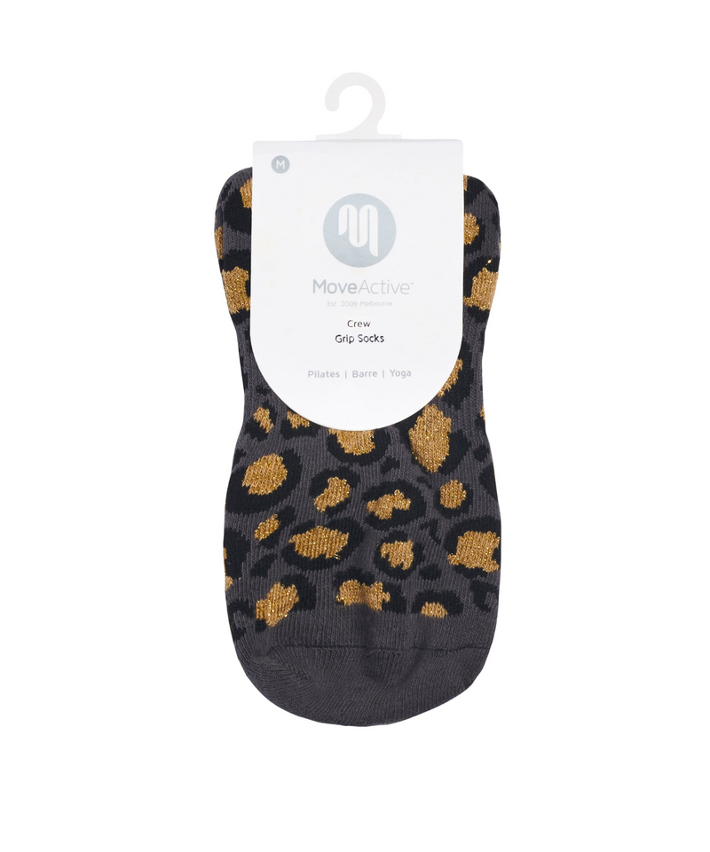 Crew Non Slip Grip Socks - Sparkle Cheetah