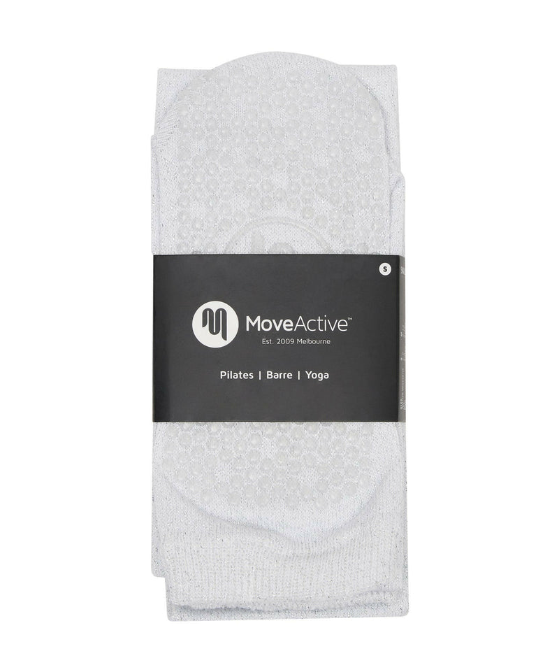 Knee High Toeless Non Slip Grip Socks - Shimmer Silver