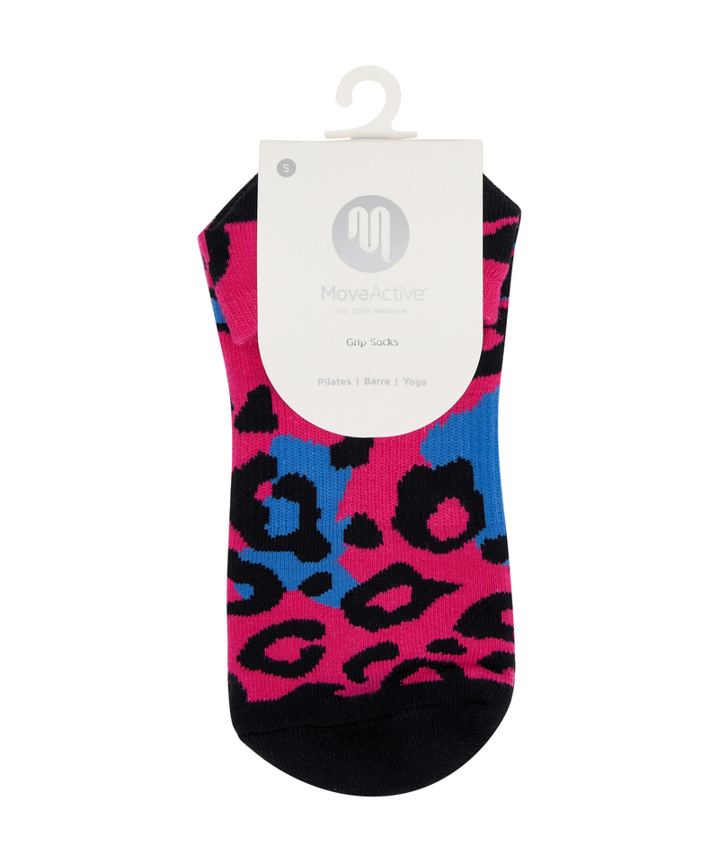 Classic Low Rise Grip Socks - Hot Pink Leopard